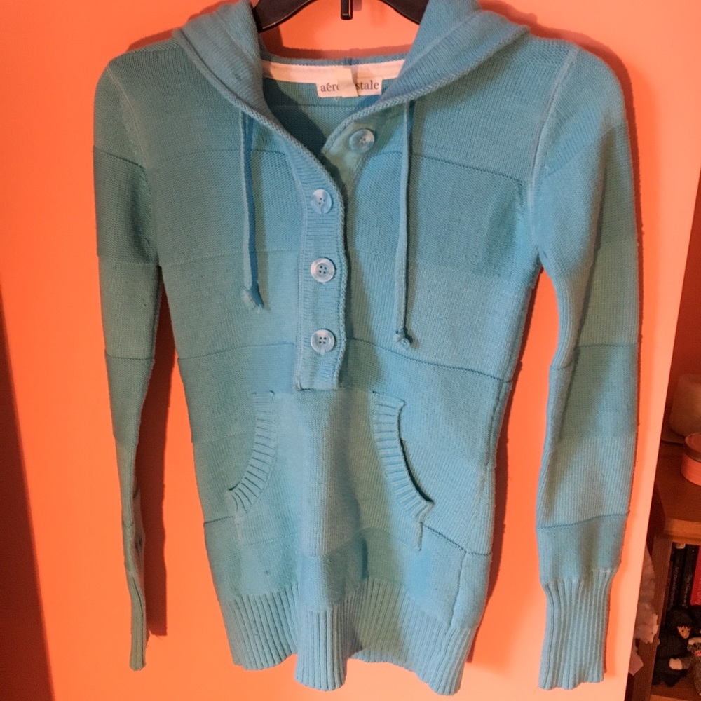 Blue Striped Sweater w/ Hood